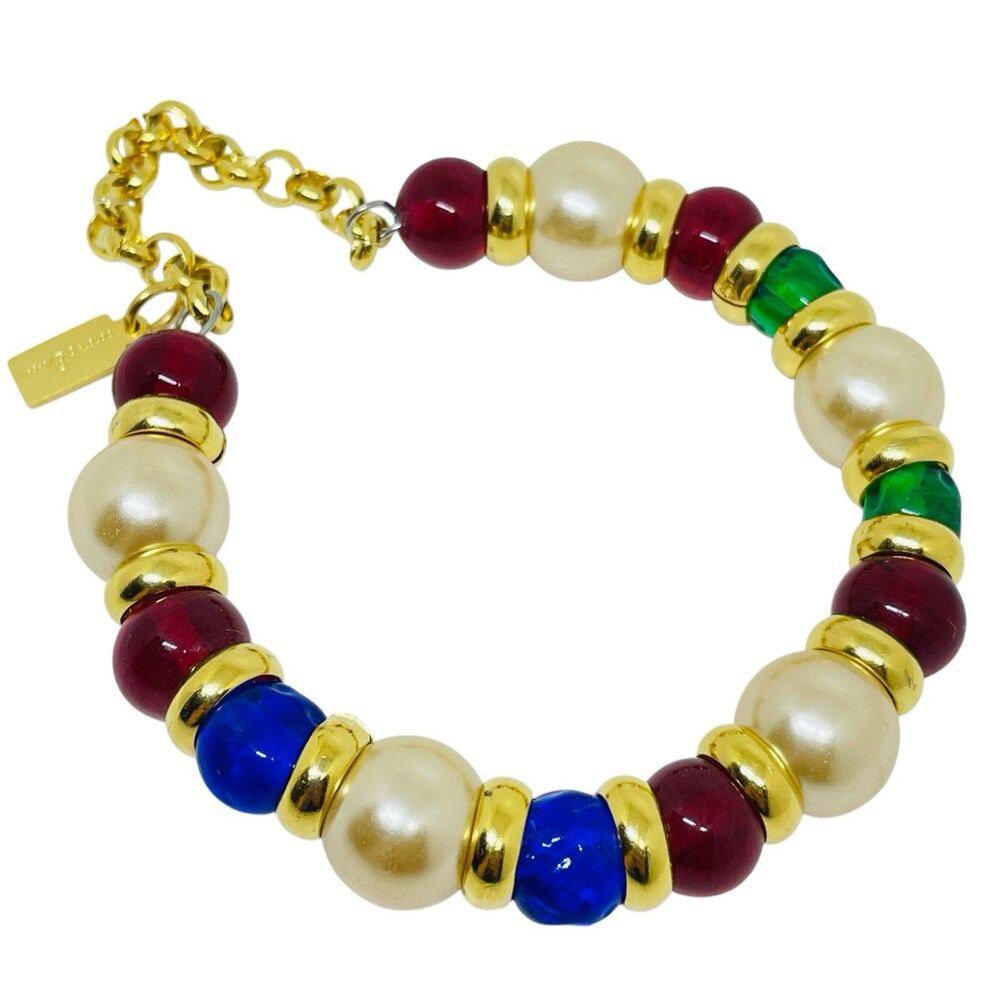 Vintage Style PARIS 1980s Collection Mogul Jewel Glass Gold Chain Bracelet by DL